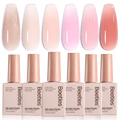 Beetles six-bottle set front view showing peach pink shades and compact packaging benefit easy storage