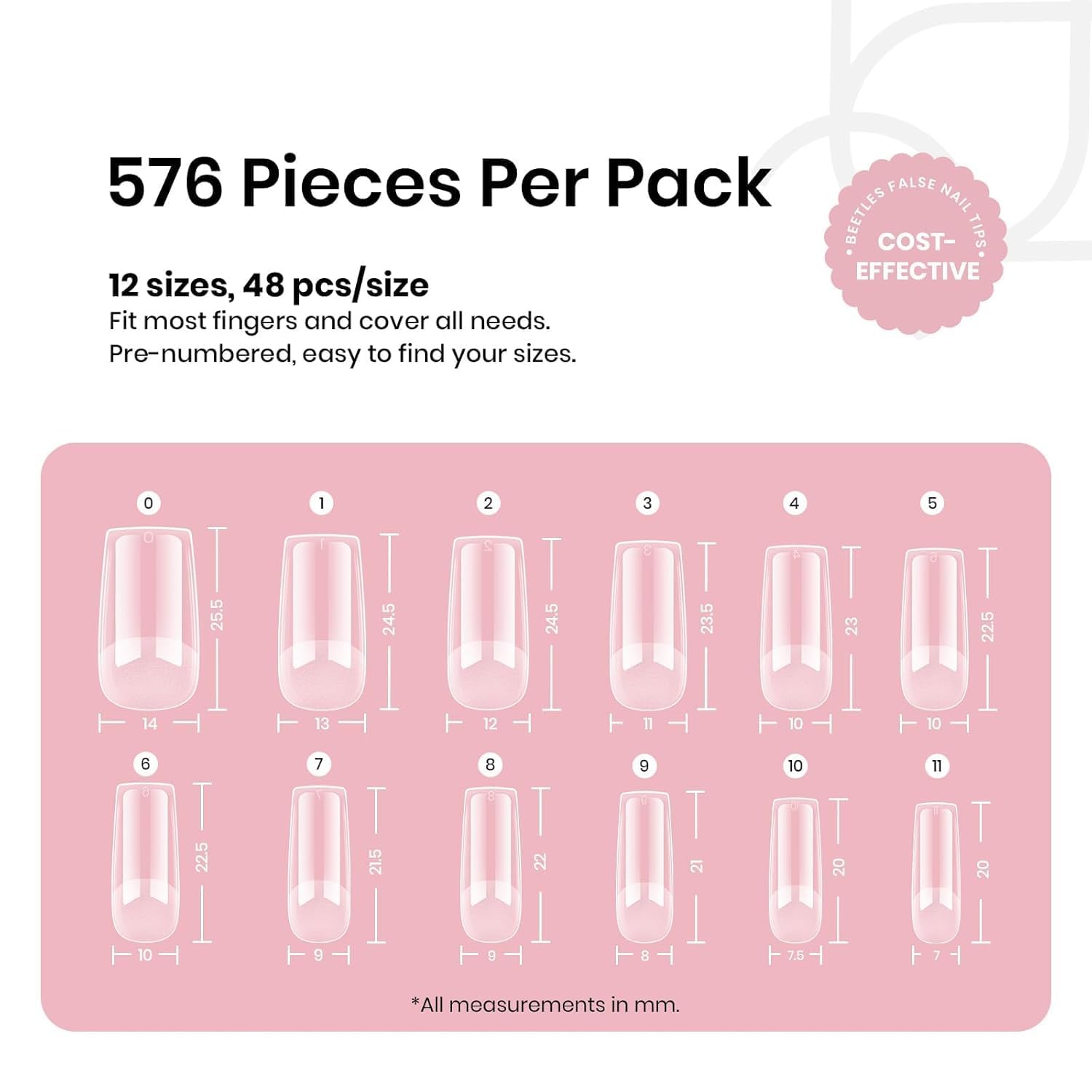 beetles gel polish layout of 12 labeled sizes for quick size selection