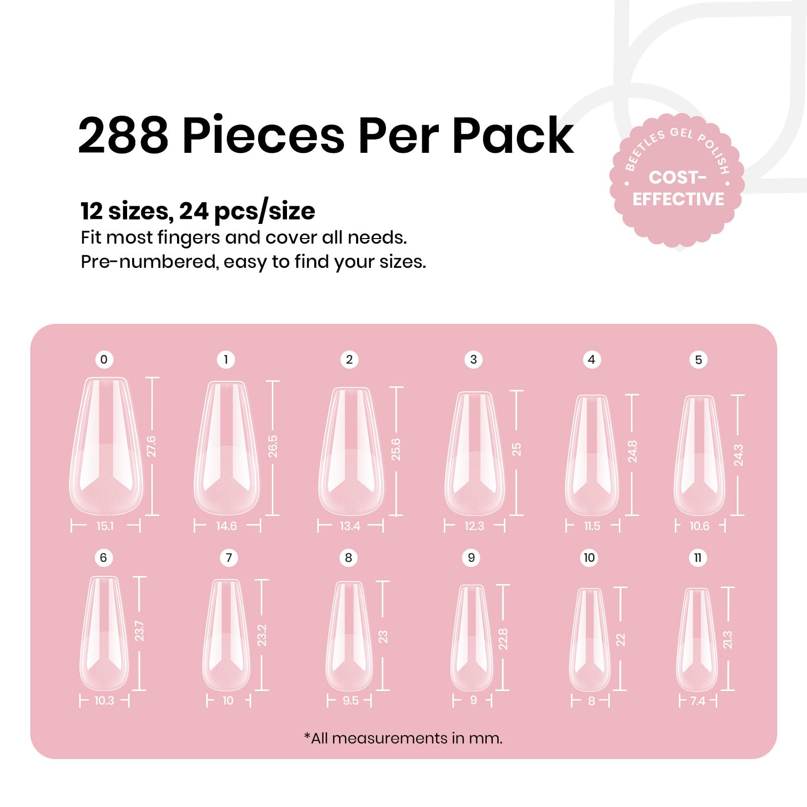 beetles numbered size chart with 12 sizes for accurate nail fitting