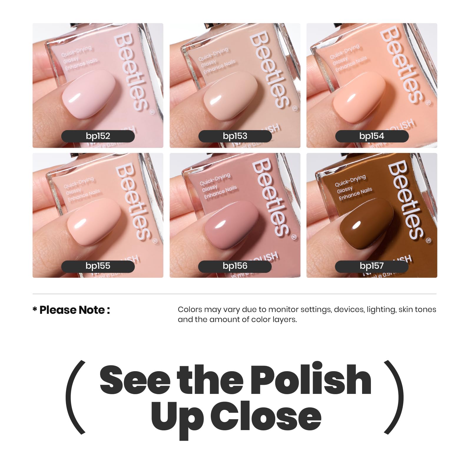 Beetles Gel Polish bottle next to hand for scale showing travel-friendly size benefit
