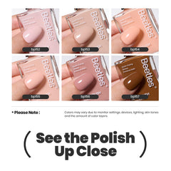 Beetles Gel Polish bottle next to hand for scale showing travel-friendly size benefit