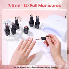 Beetles size comparison with hand illustrating compact 7.5mL bottles for travel