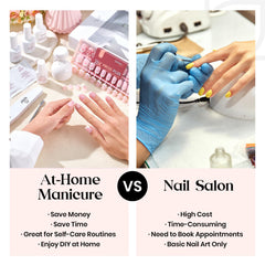 Beetles press-on nails next to natural nail for clear size comparison