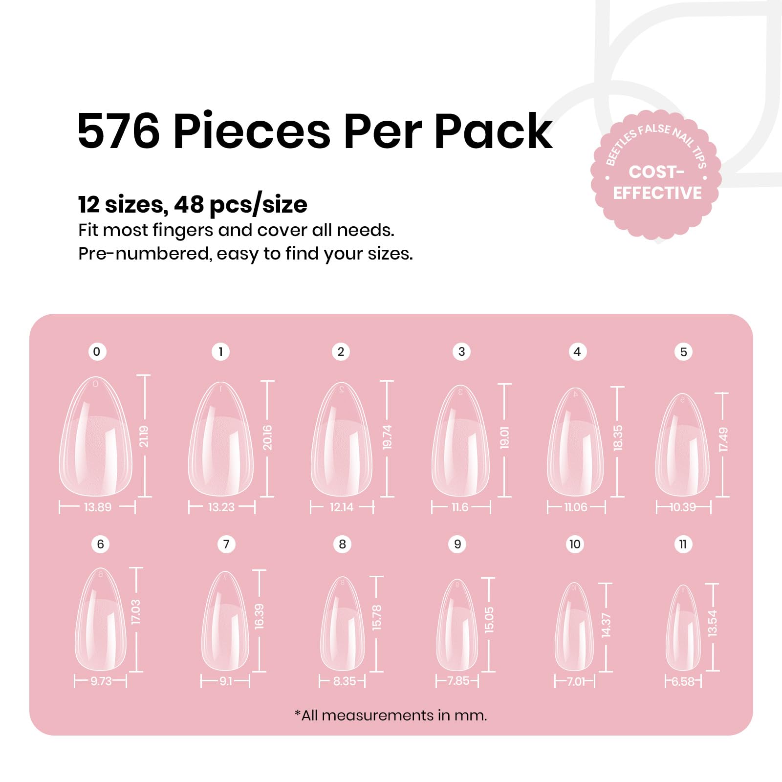 beetles numbered size labels 0 to 11 laid out for fast sizing benefit