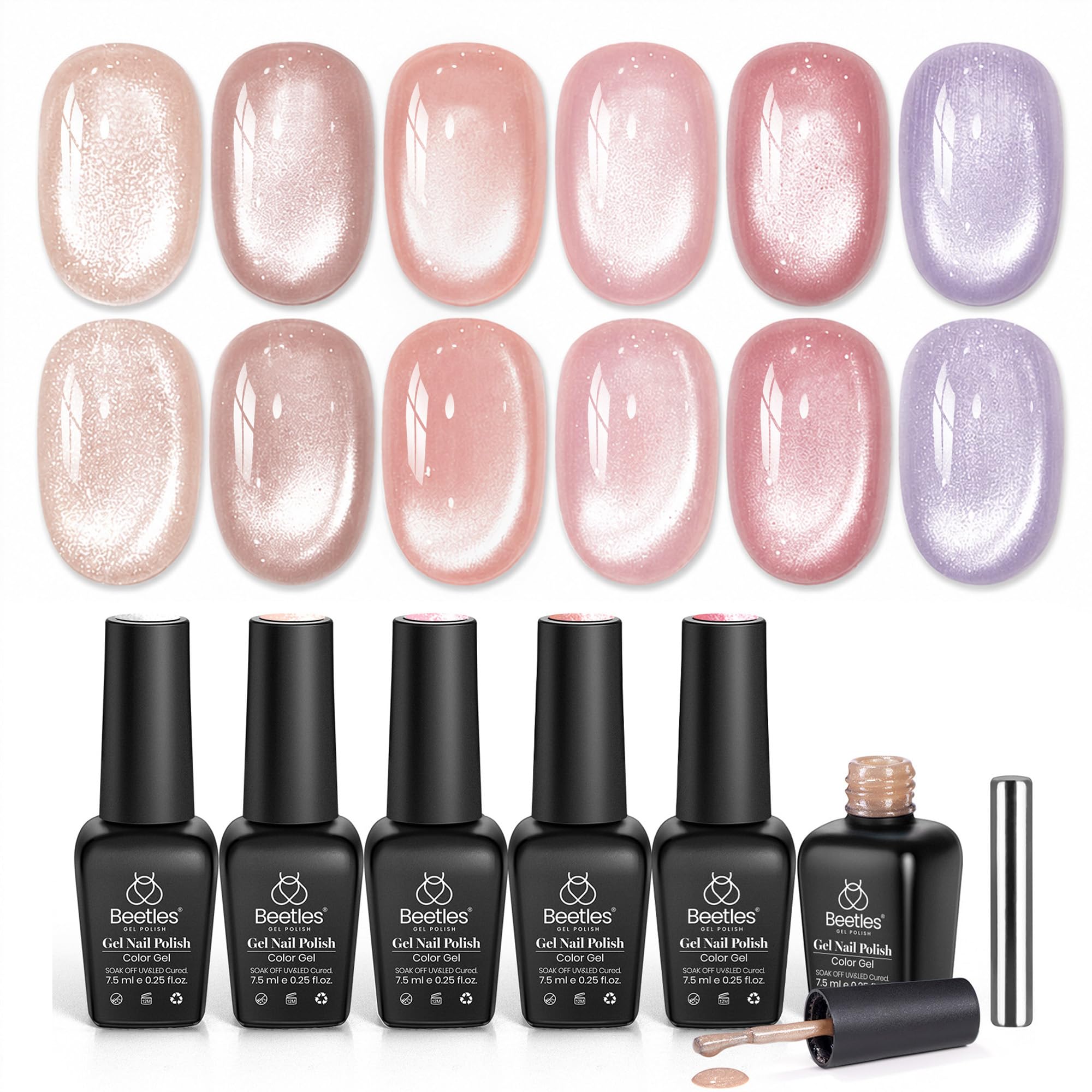 beetles Gel Polish front packaging showing six soft beam bottles, clear kit presentation