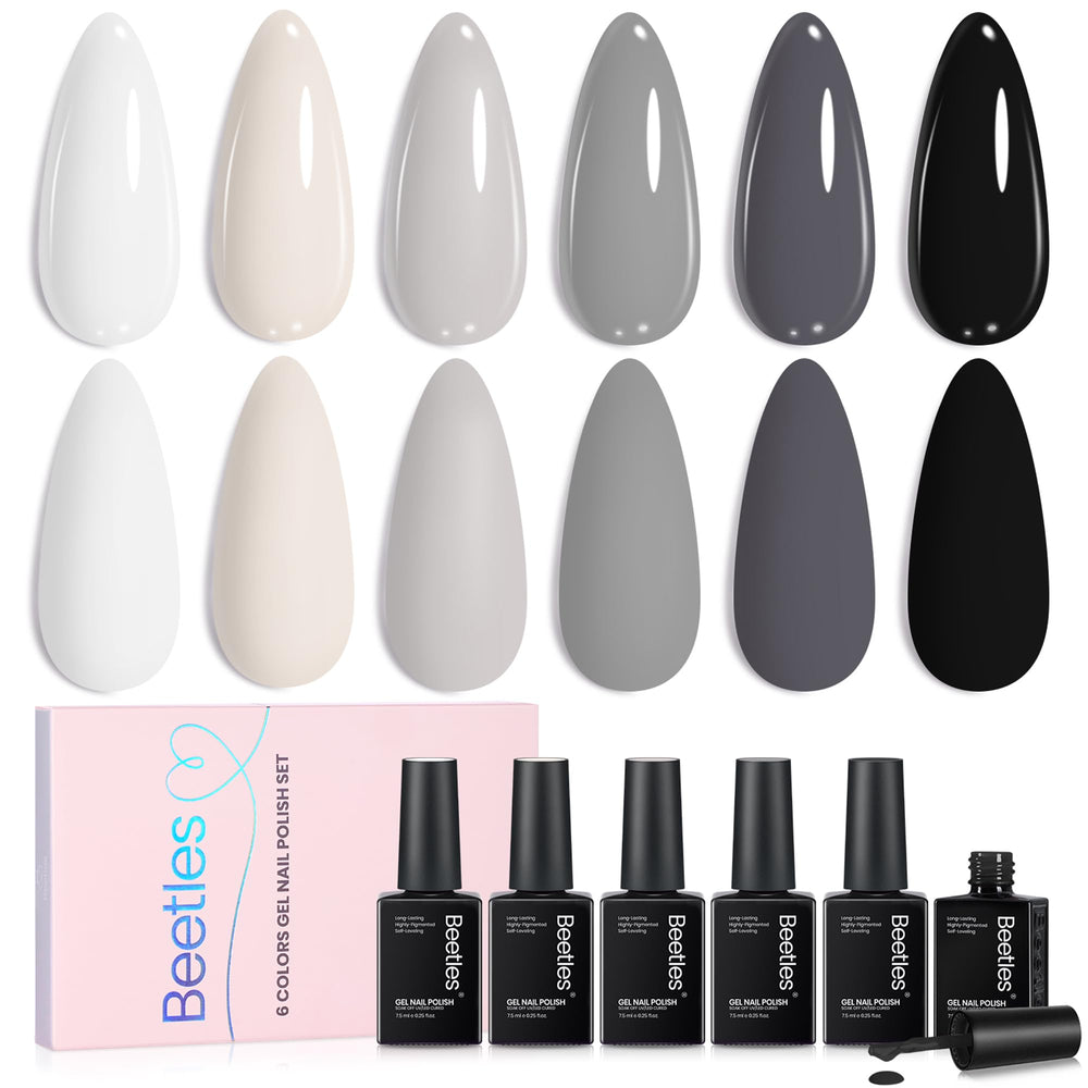 beetles front packaging showing six milky gel bottles and set layout benefits DIY convenience