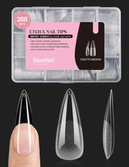 beetles front packaging showing 288-piece stiletto kit and quick application benefit