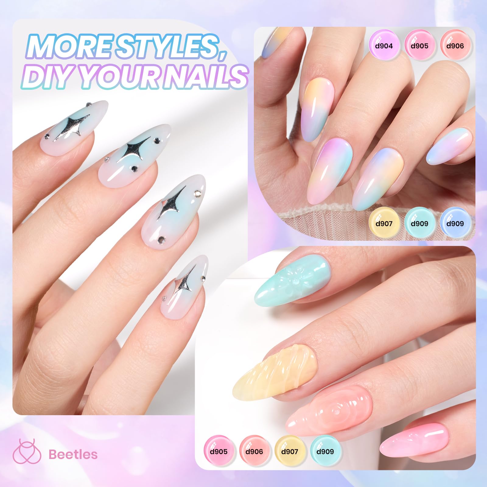 beetles swatch nail wheel displaying all six pastel jelly shades for color preview and planning
