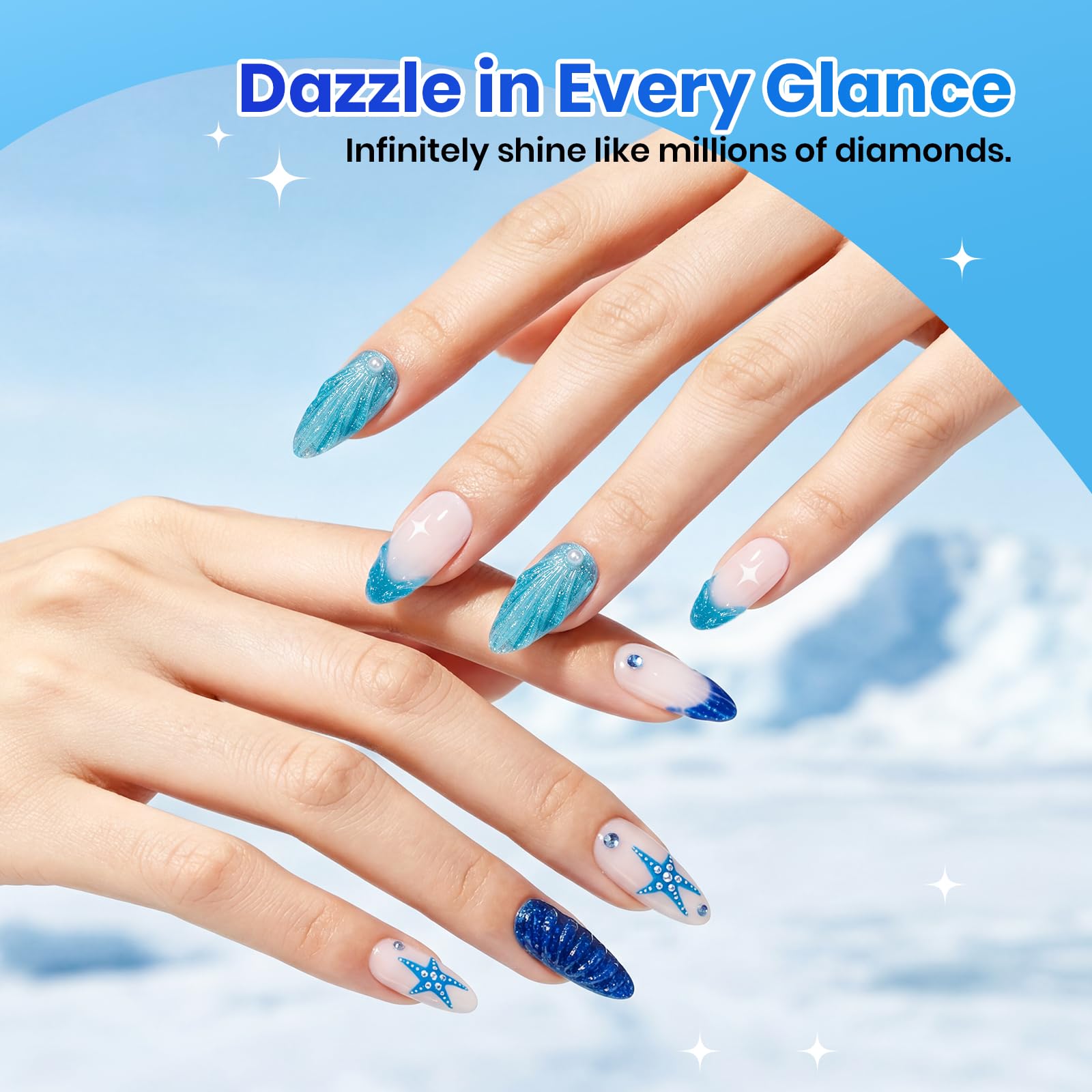 Beetles swatch row on nail wheel showing six blues for easy color selection benefit