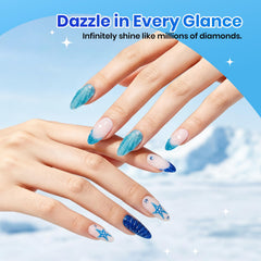 Beetles swatch row on nail wheel showing six blues for easy color selection benefit