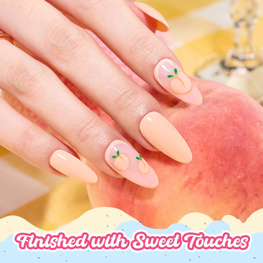 Beetles close-up of Sweetie Peach polish surface highlighting glossy cured finish and fine pigment