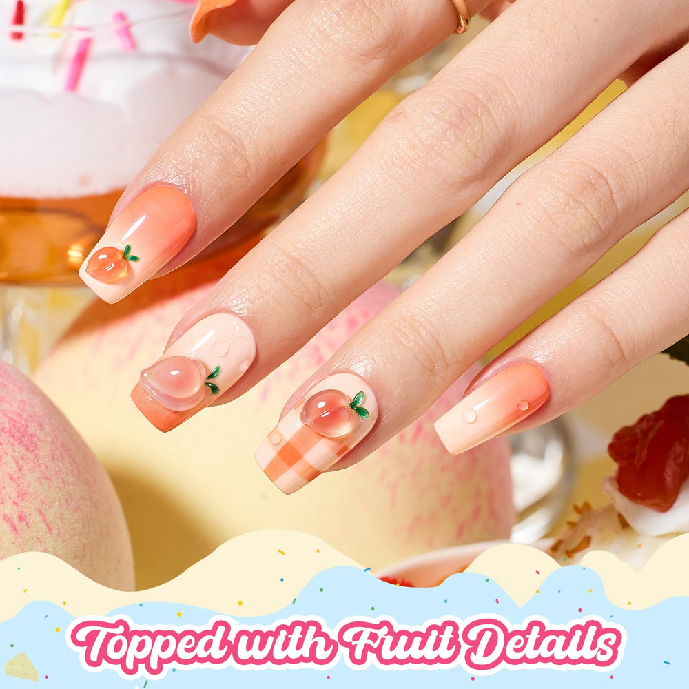 Beetles nail swatch on a model hand demonstrating Sweetie Peach wearable summer manicure