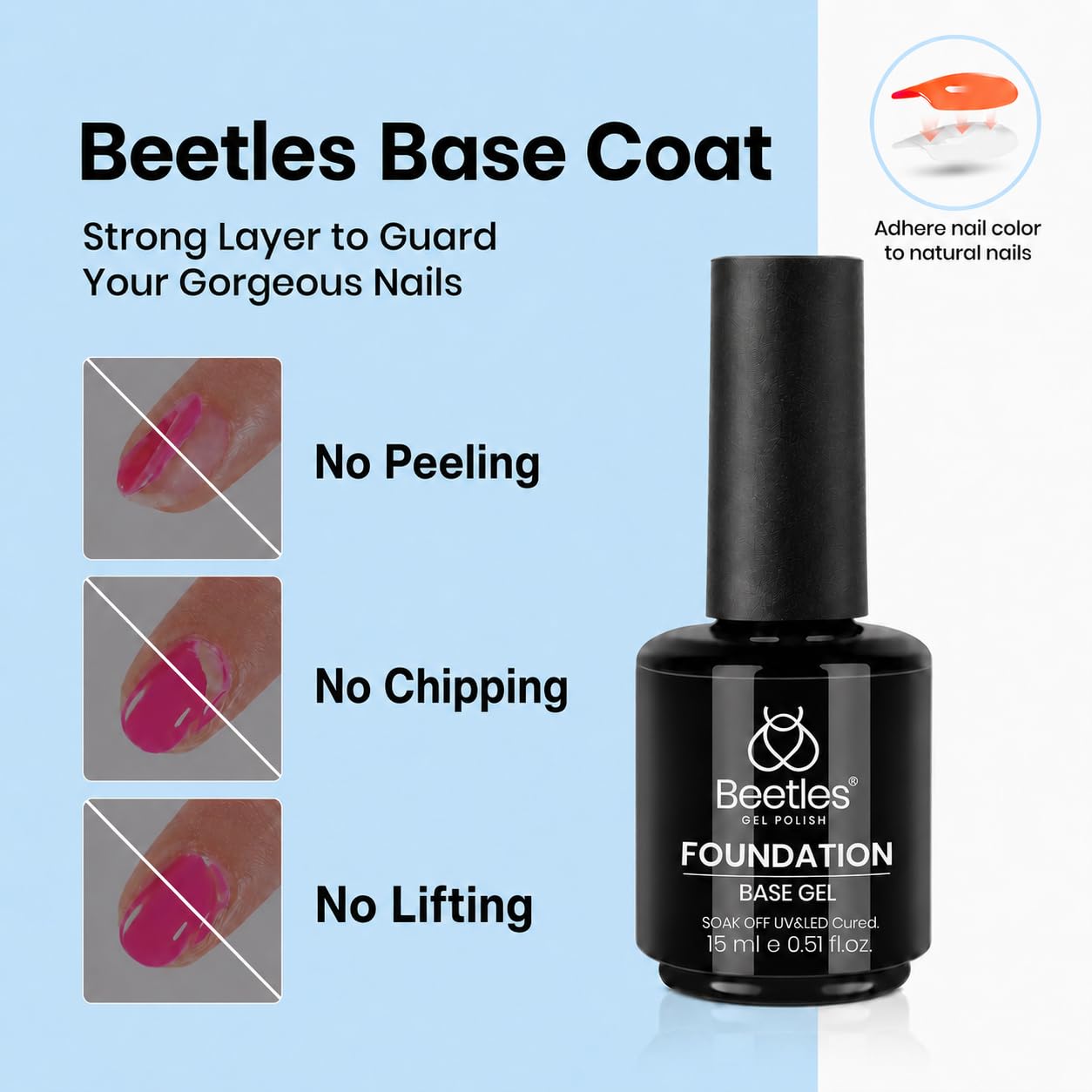 Beetles gel brush stroke texture demonstrating self-leveling benefit