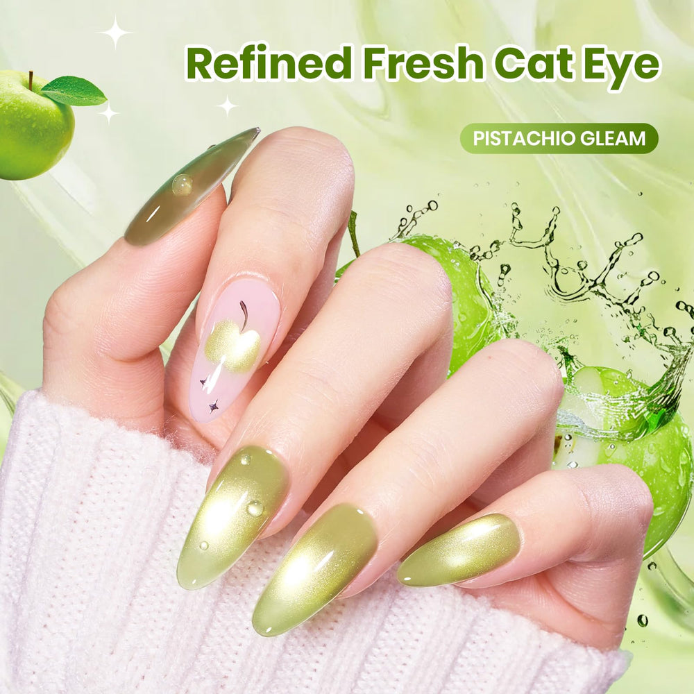 Beetles pistachio texture close-up displaying translucent shimmer for glossy nails