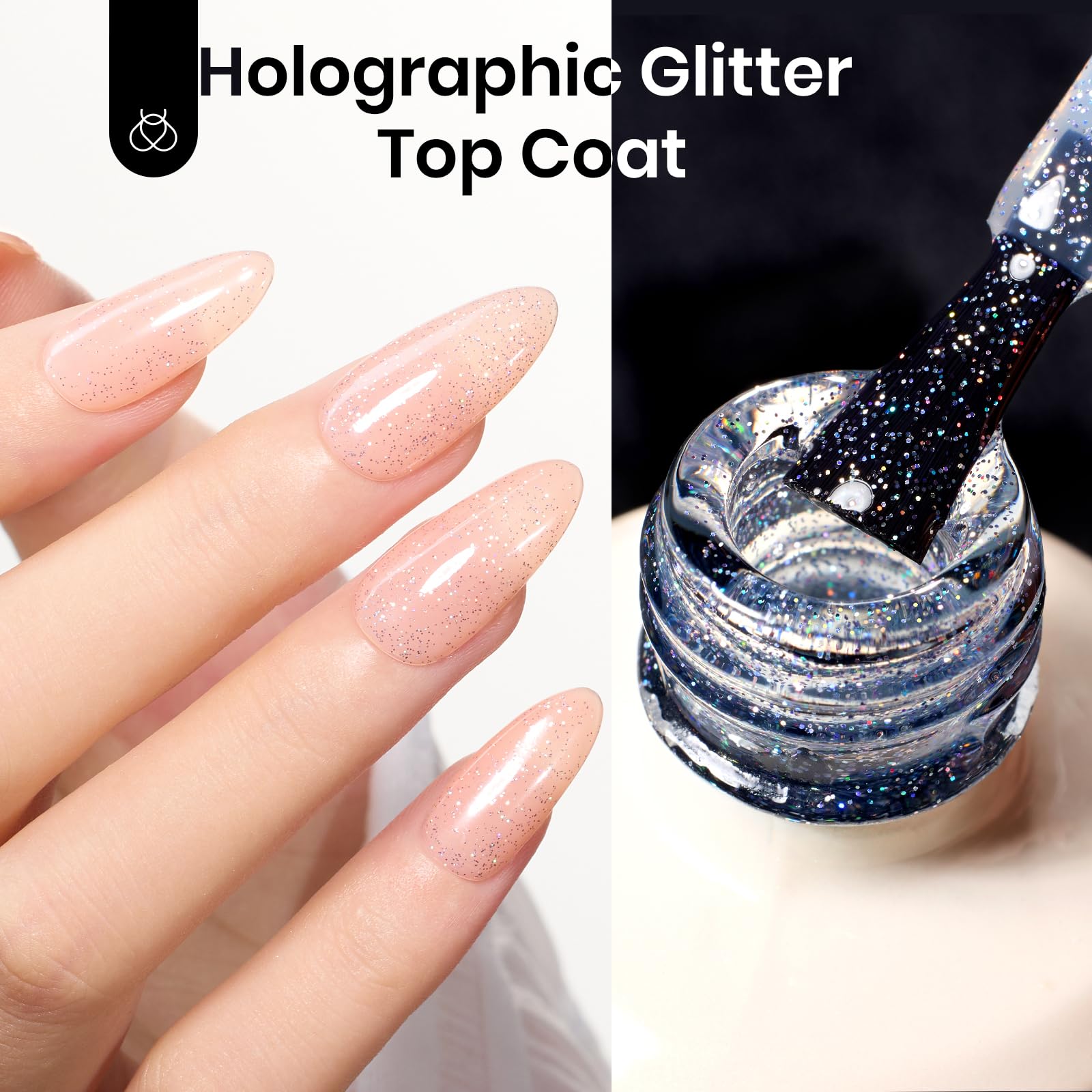 Close-up glitter texture of Beetles gel showing holographic sparkles and light play