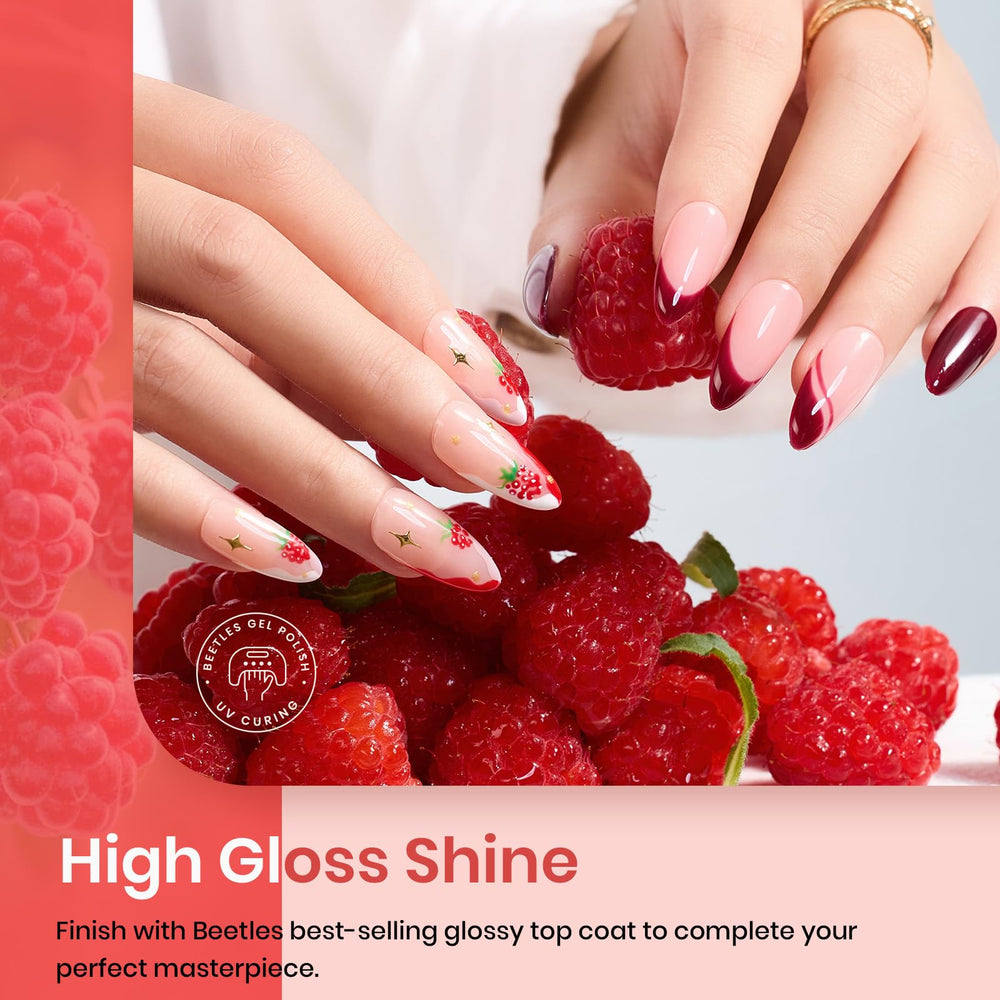 beetles glossy stroke swatch showing texture and shine benefit: high-gloss salon finish