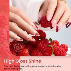 beetles glossy stroke swatch showing texture and shine benefit: high-gloss salon finish