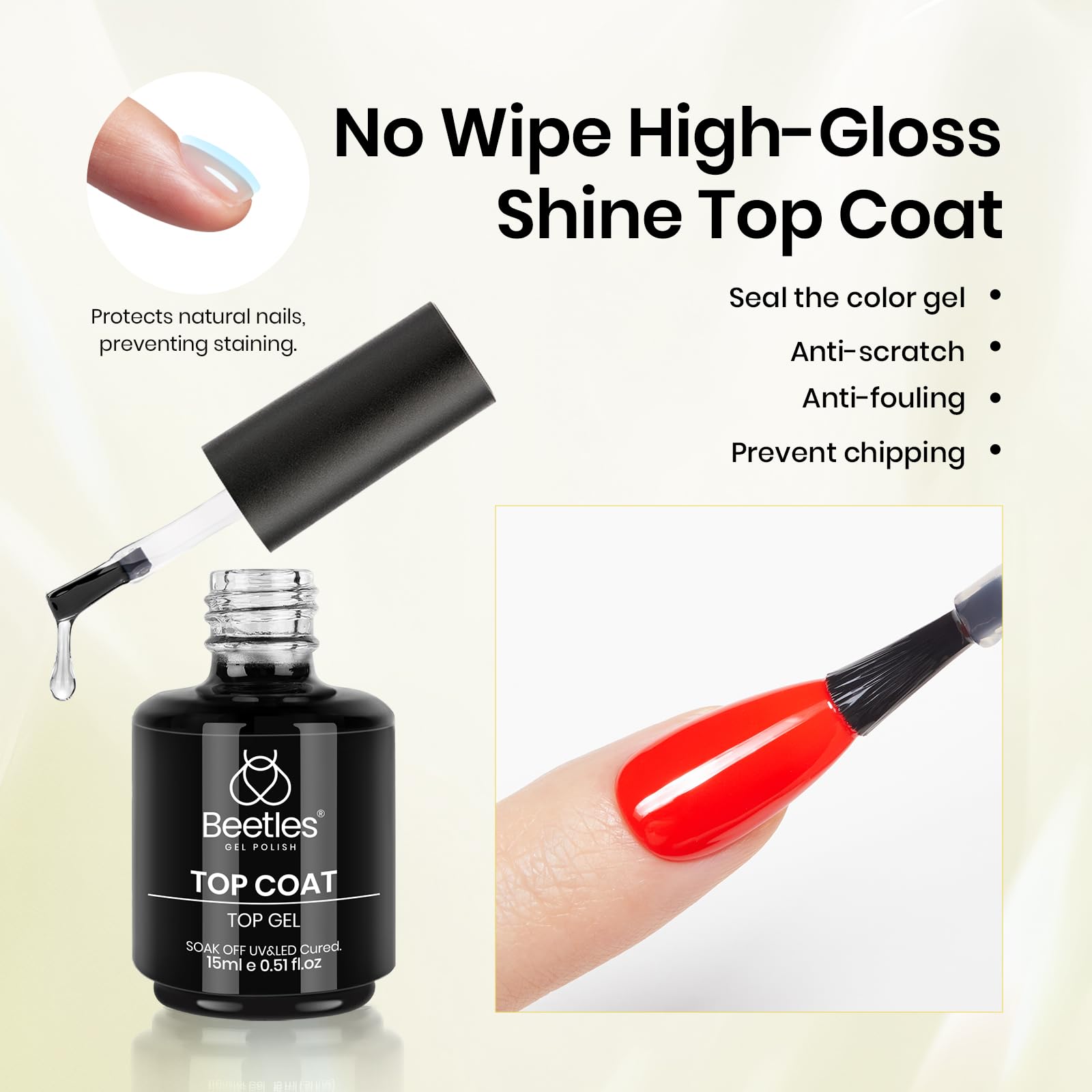 Beetles Gel Polish glossy cured top coat texture highlighting mirror-like shine