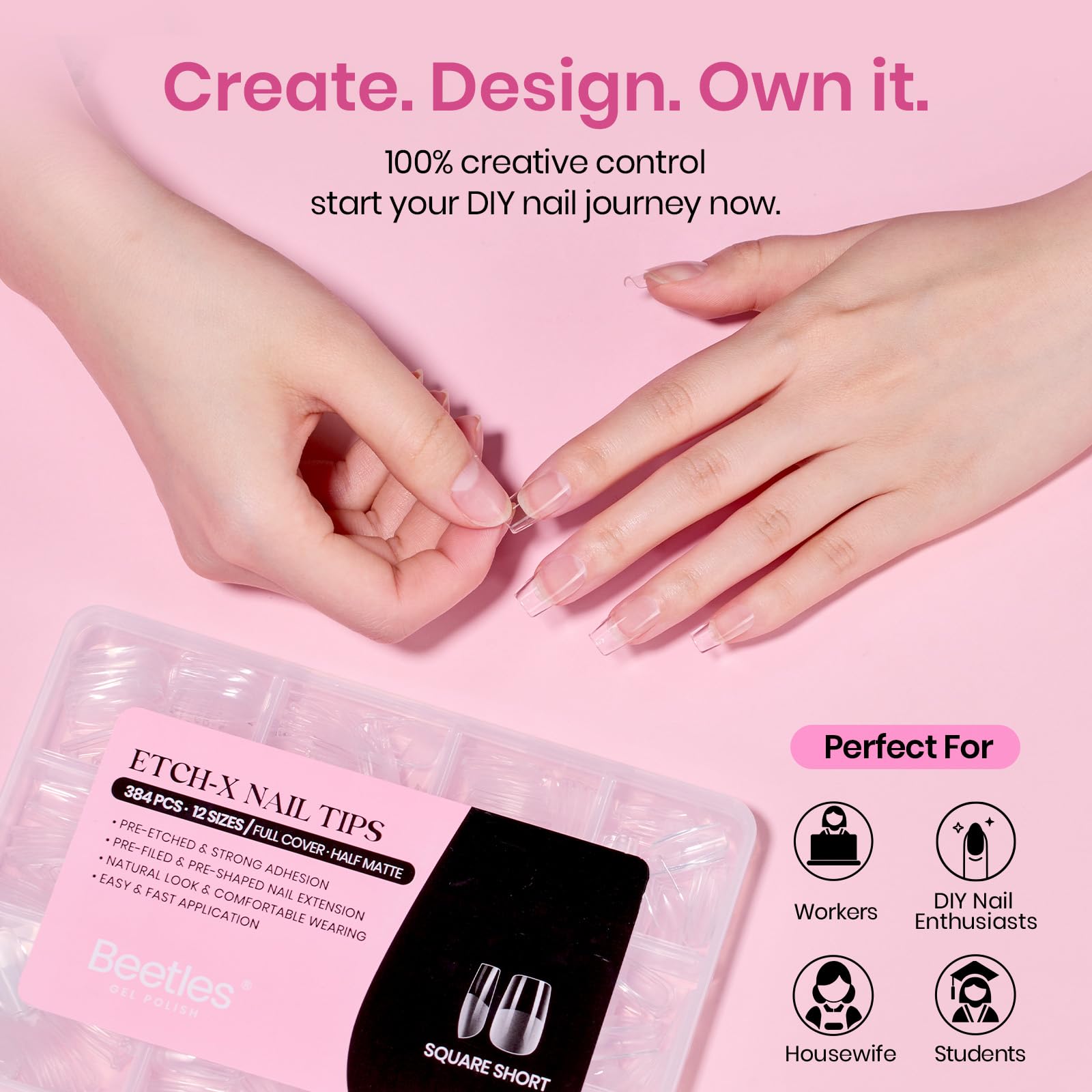 Beetles thin edge profile that blends with natural nail for seamless look