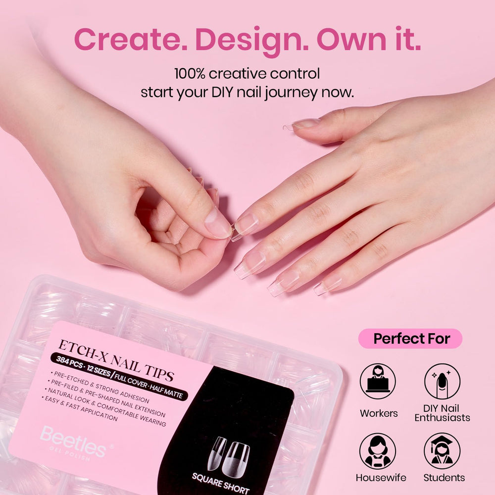Beetles thin edge profile that blends with natural nail for seamless look