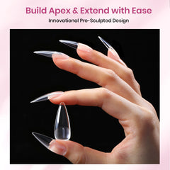 beetles tipex lite long stiletto on hand demonstrating dramatic length and polish-ready surface