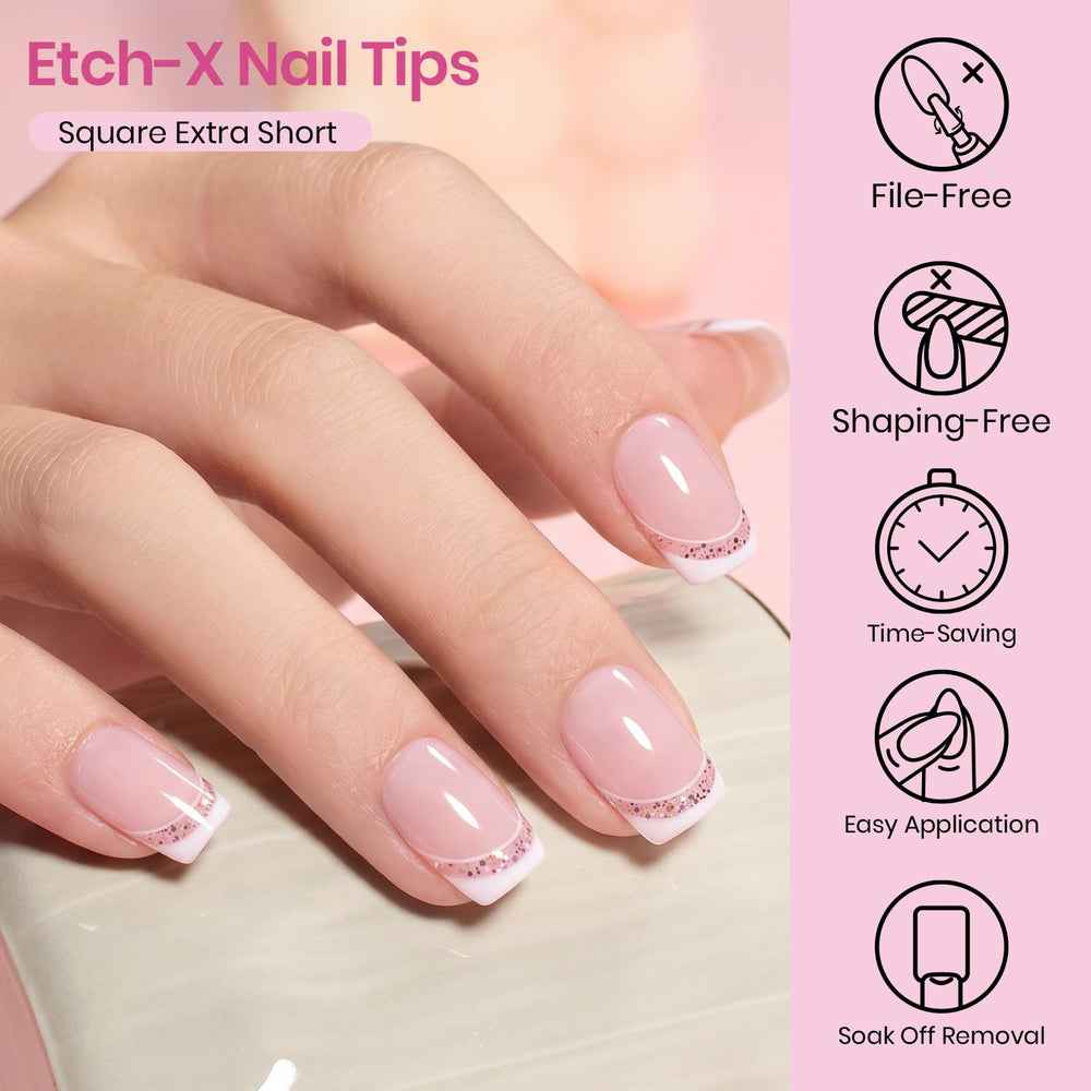 Beetles tips in use adhered to nail showing fast application benefit