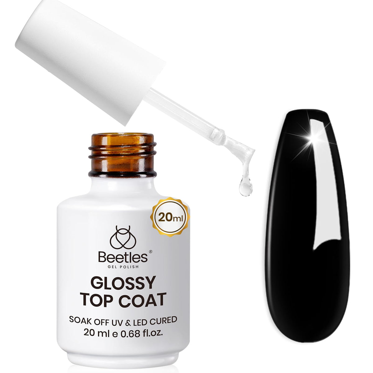 beetles top coat front bottle showing label and glossy finish benefit