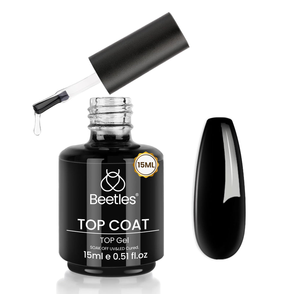 beetles top coat bottle front view showing compact 15ml size and glossy appeal