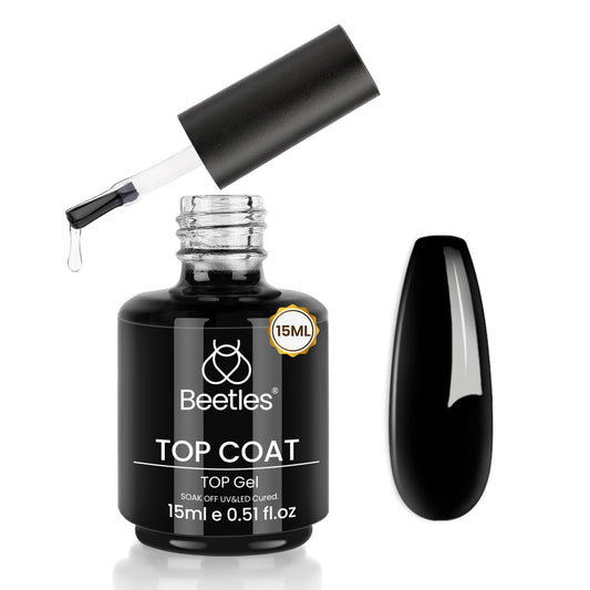 beetles top coat bottle front view showing compact 15ml size and glossy appeal