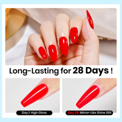 Beetles top coat on manicured hands showing long-lasting glossy results benefit