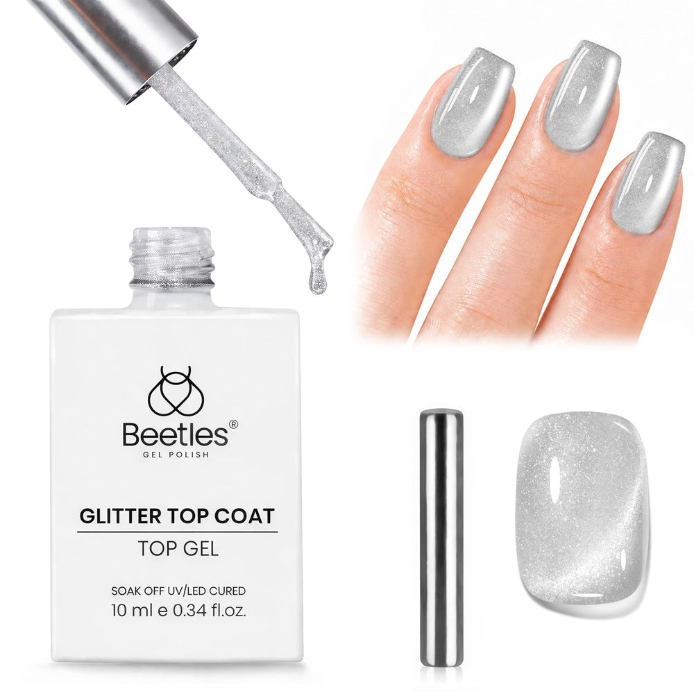 Beetles Gel Polish top coat bottle front view showing clear no-wipe finish benefit