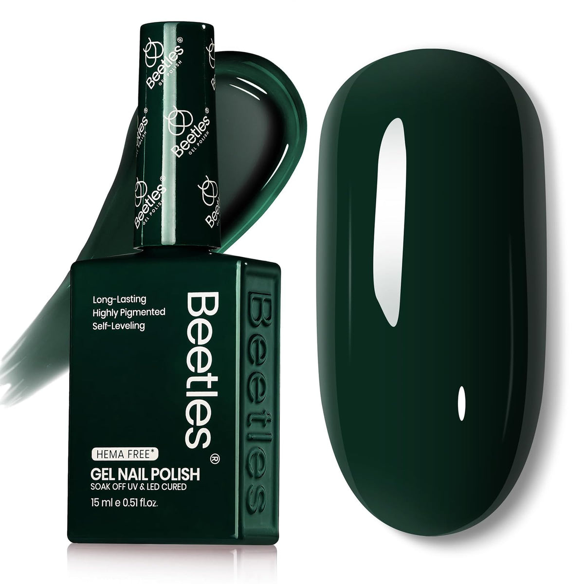 Beetles Gel Polish front bottle showing true green shade and easy selection benefit