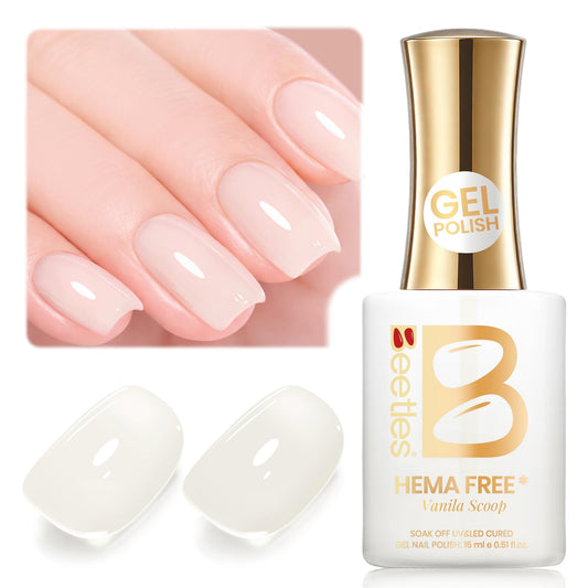 Beetles Gel Polish front bottle showing warm milky white shade and 15ml volume benefit