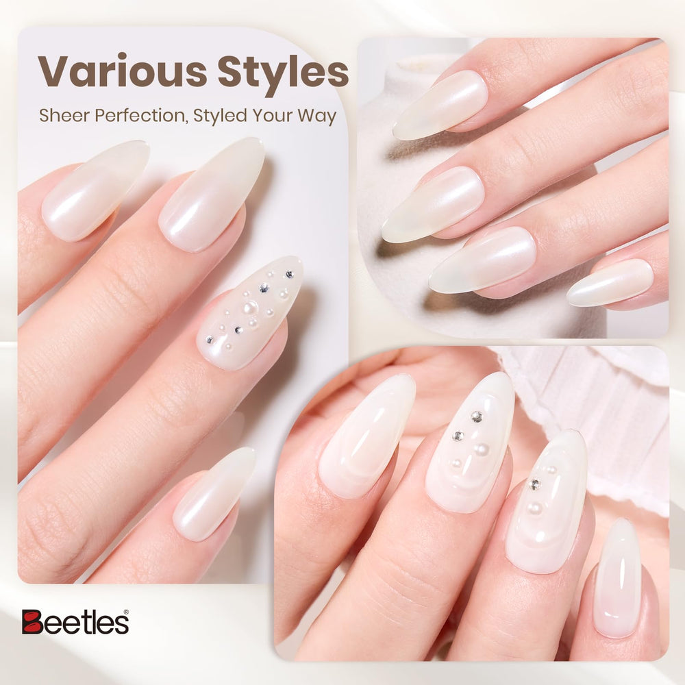 Beetles Gel Polish nail swatch fan displaying layered opacity options for versatile looks