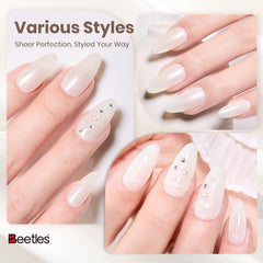 Beetles Gel Polish nail swatch fan displaying layered opacity options for versatile looks