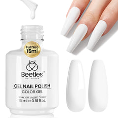 beetles Gel Polish front bottle showing pure white shade and clear label benefit: easy selection