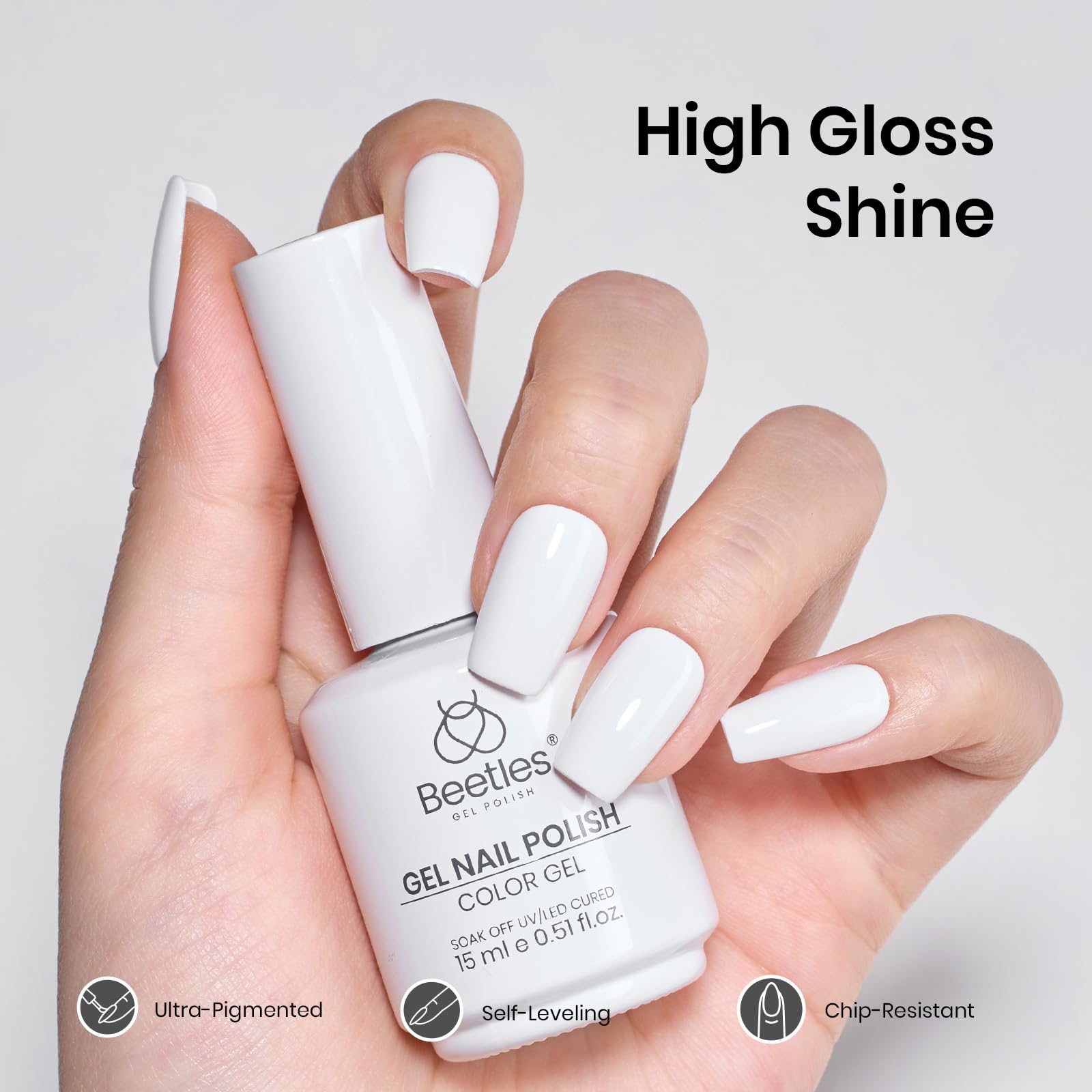beetles Gel Polish brush stroke of white showing smooth consistency and streak-free coverage