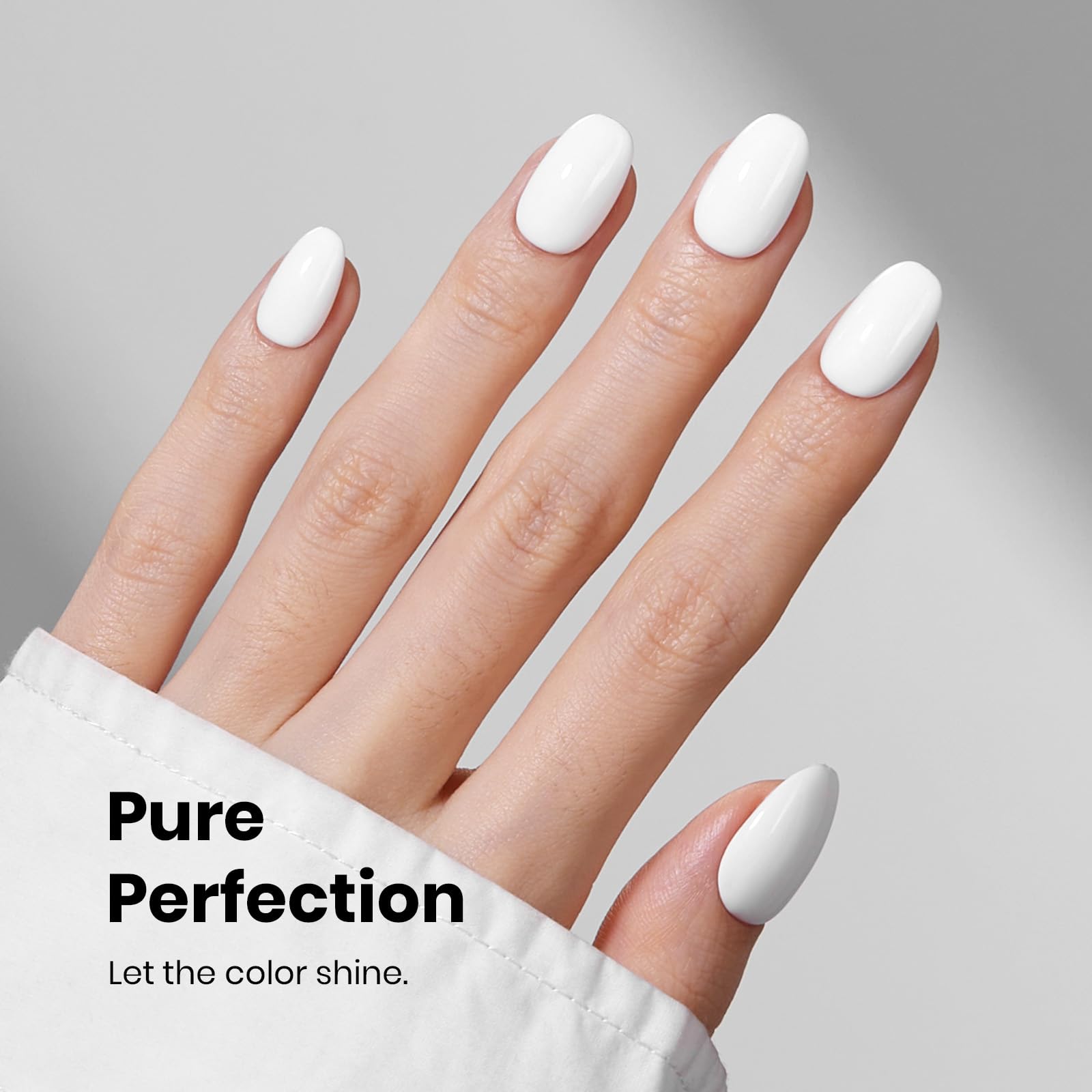 Beetles white gel cured nail closeup demonstrating glossy salon finish