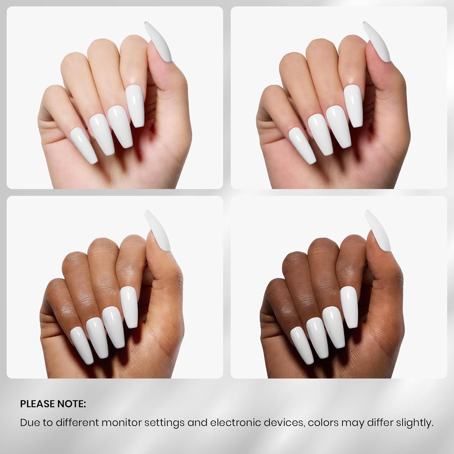 Beetles white gel on nails in French manicure demonstrating clean tips and long-lasting shine