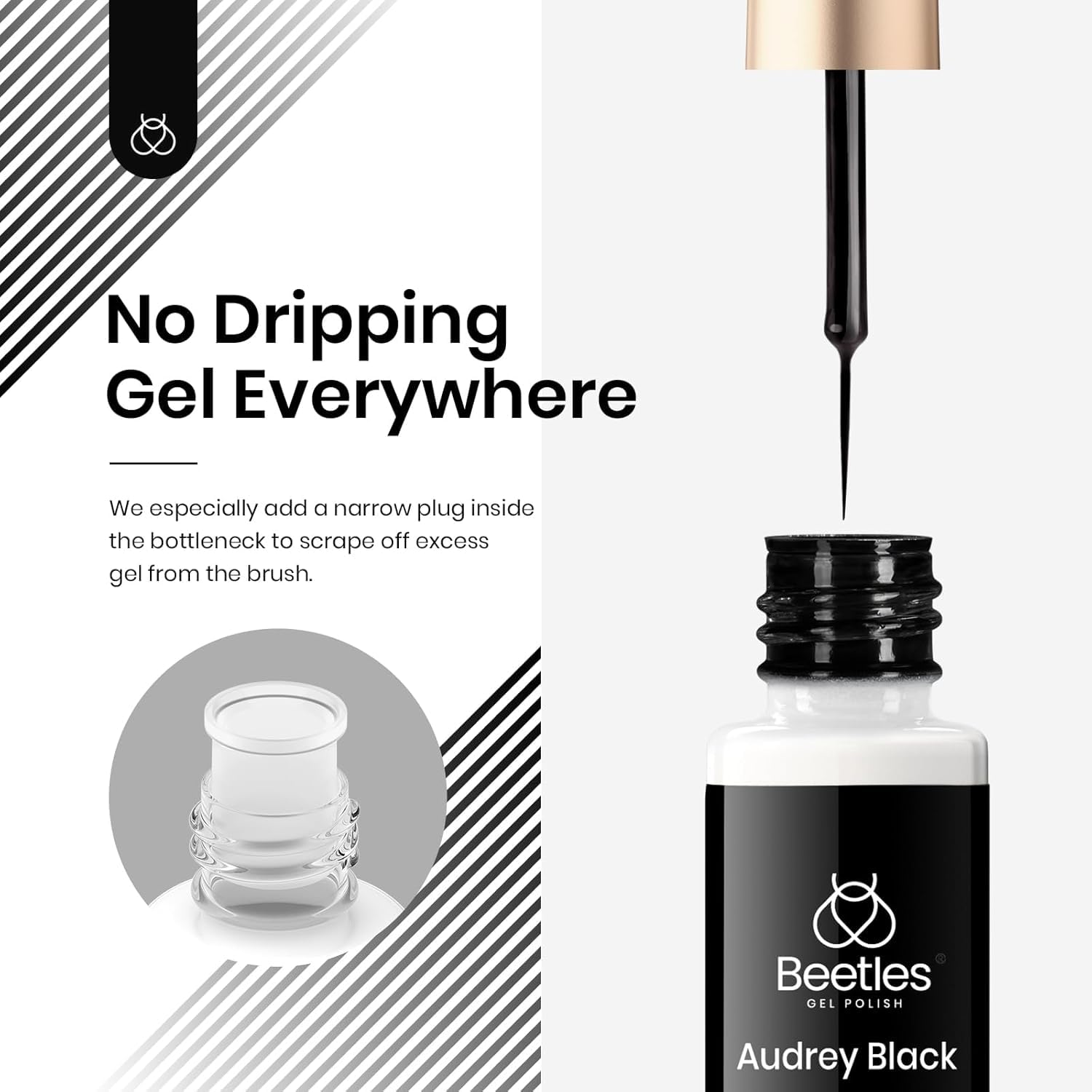 beetles white gel liner creating a bold contrast design on black nail