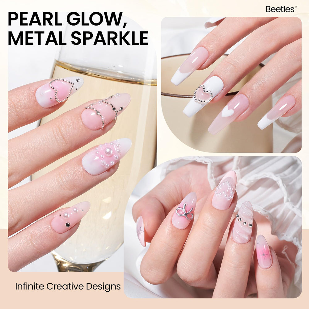 beetles white pearls detail highlighting flatback pearls for focal nail accents