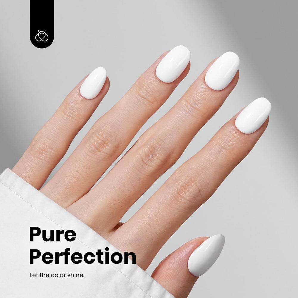 beetles French tip demo on nail showing crisp white edge for designs