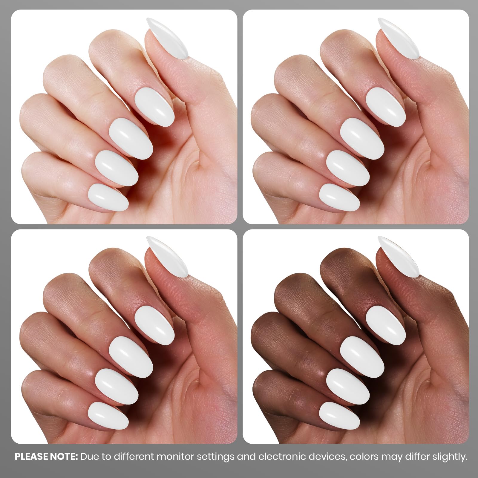 beetles Gel Polish swatch on nails demonstrating opaque white finish and long-lasting shine