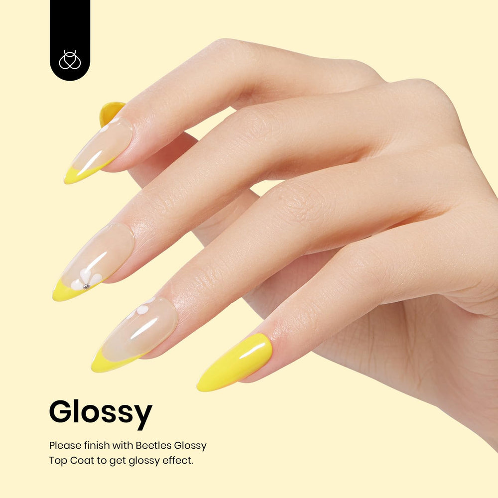 Beetles Gel Polish nail swatch set displaying vivid canary yellow coverage