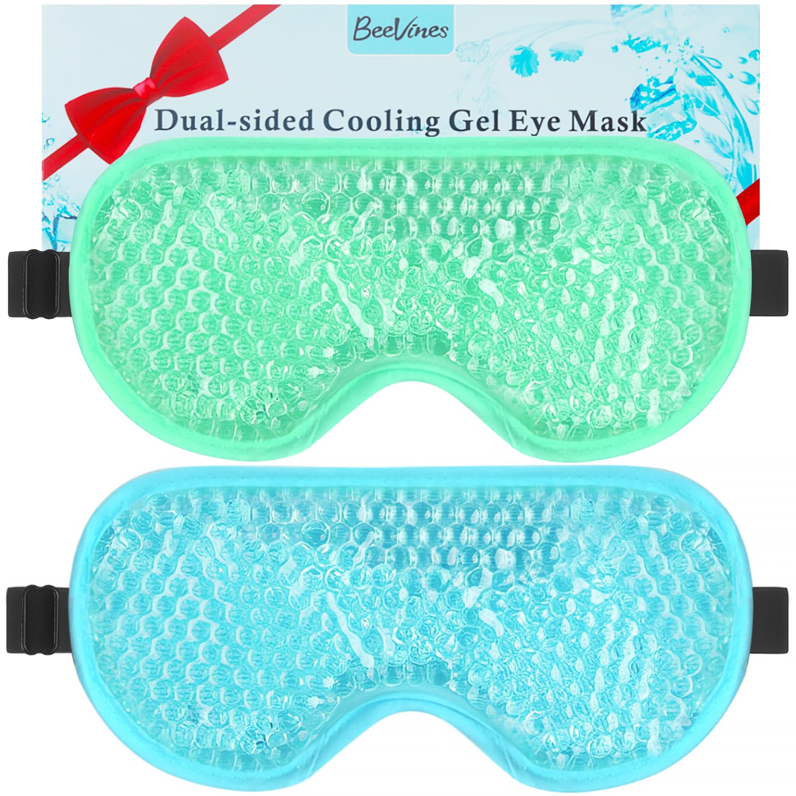 BeeVines front packaging showing two gel eye masks and benefits