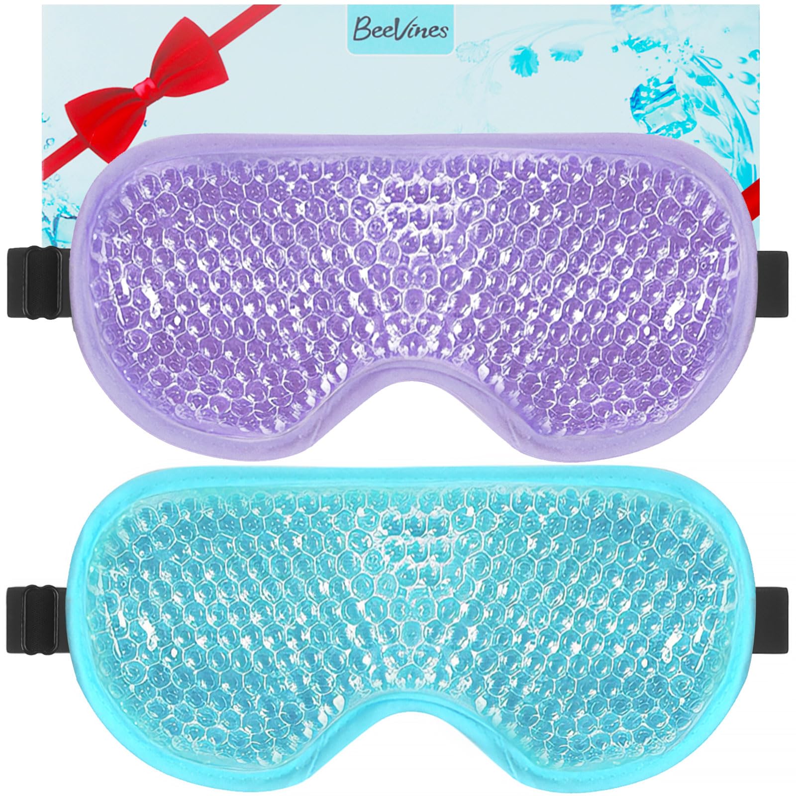 BeeVines front packaging showing two gel eye masks and gift box for convenient relief