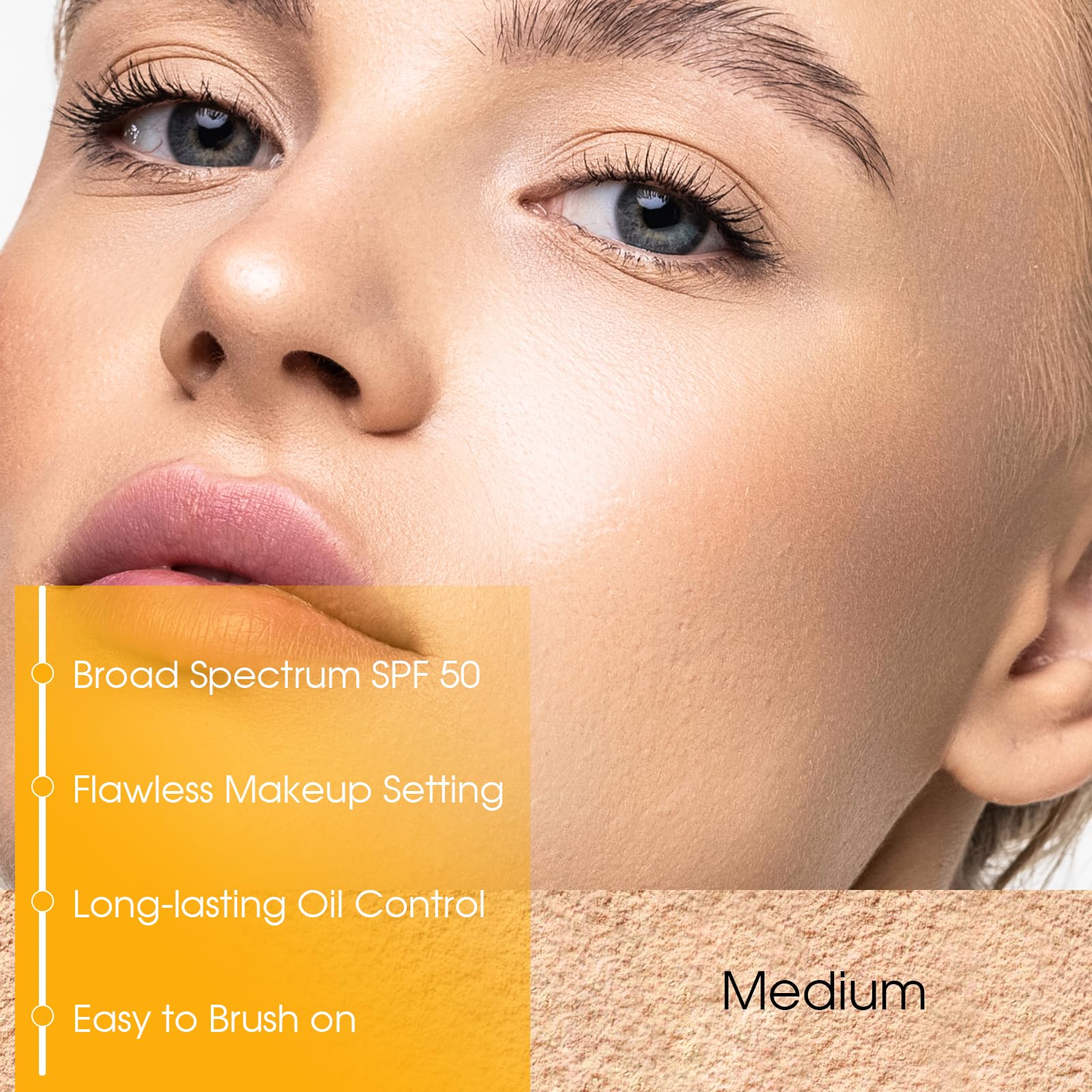 BEFIVECOK woman applying powder to face for instant mattifying and SPF benefit