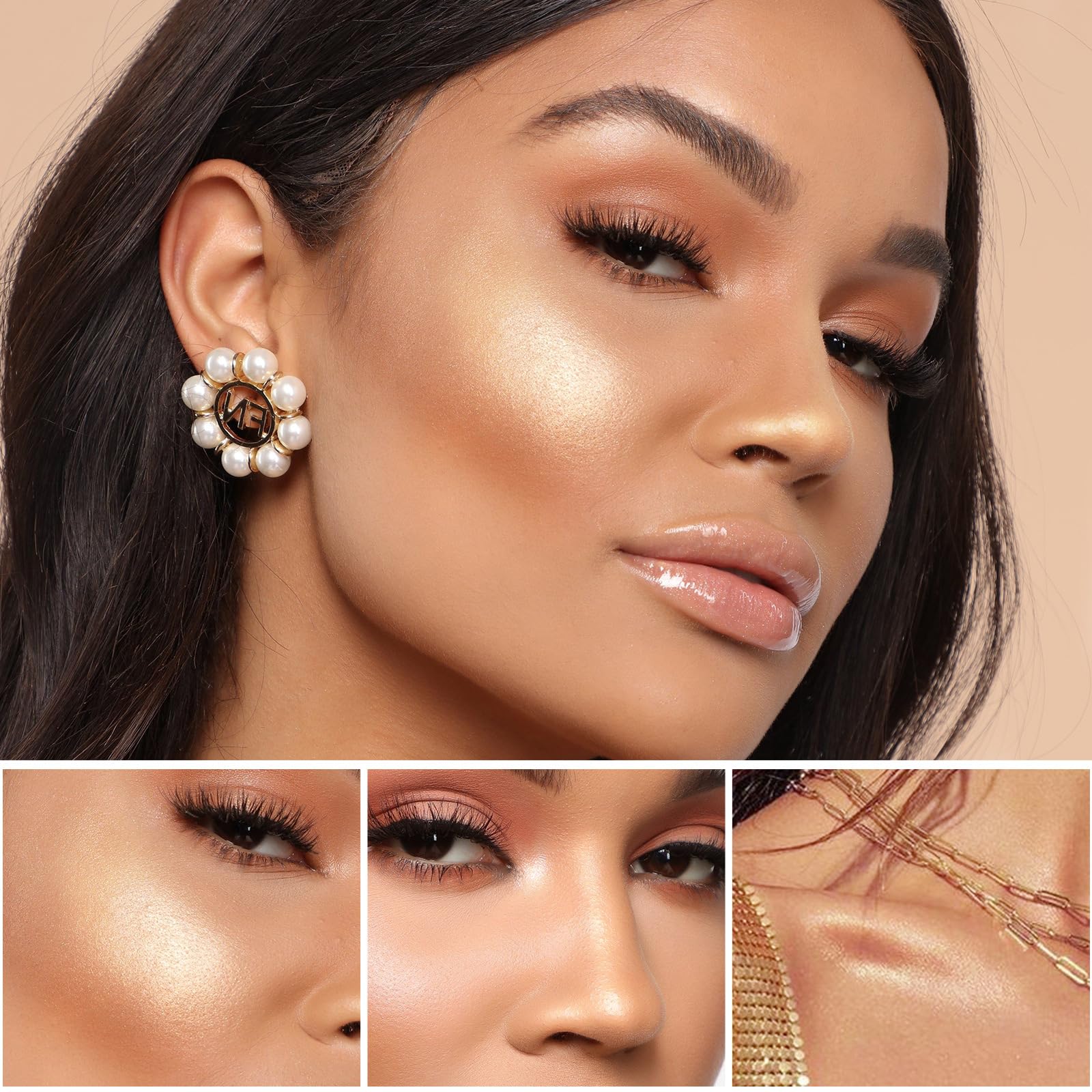 BEFIVECOK highlight on bridge of nose for subtle refined glow