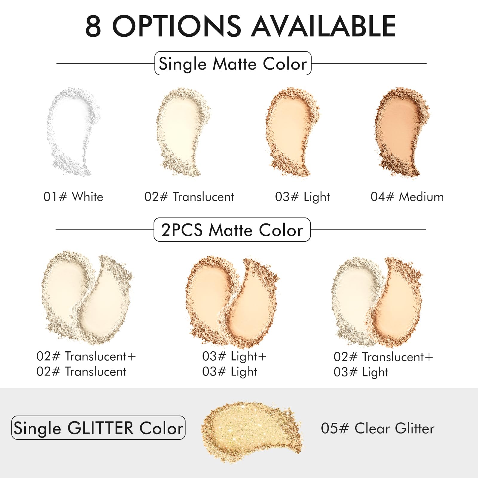 BEFIVECOK translucent and light shades swatched to match skin tones