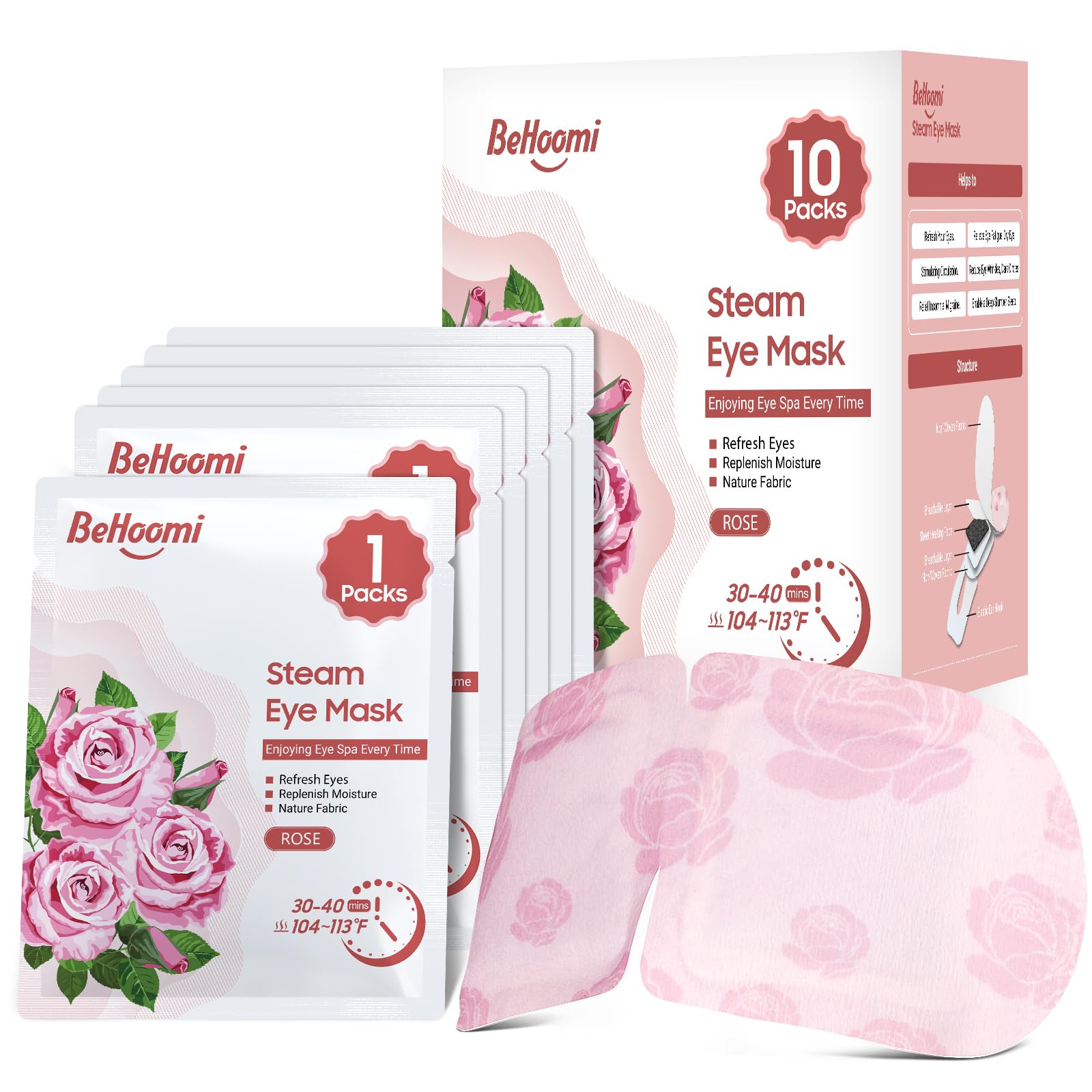 BeHoomi front packaging showing 10-pack and rose scent benefit
